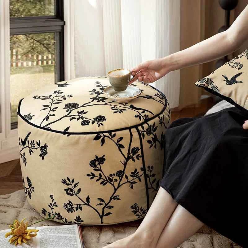Chinoiserie Autumn Living Room Couch Cushion Pouf - SinoCultural -- B48J0006-1-C