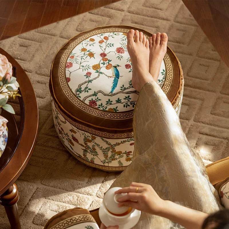 Chinoiserie Autumn Living Room Couch Cushion Pouf - SinoCultural -- B48J0018-1-C