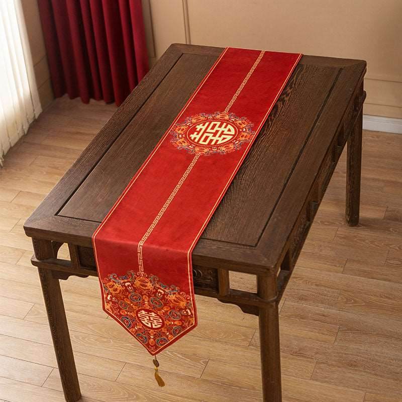 Chinoiserie Wedding Celebration Prosperity 囍(xǐ) Table Runner - SinoCultural -- TR010R160