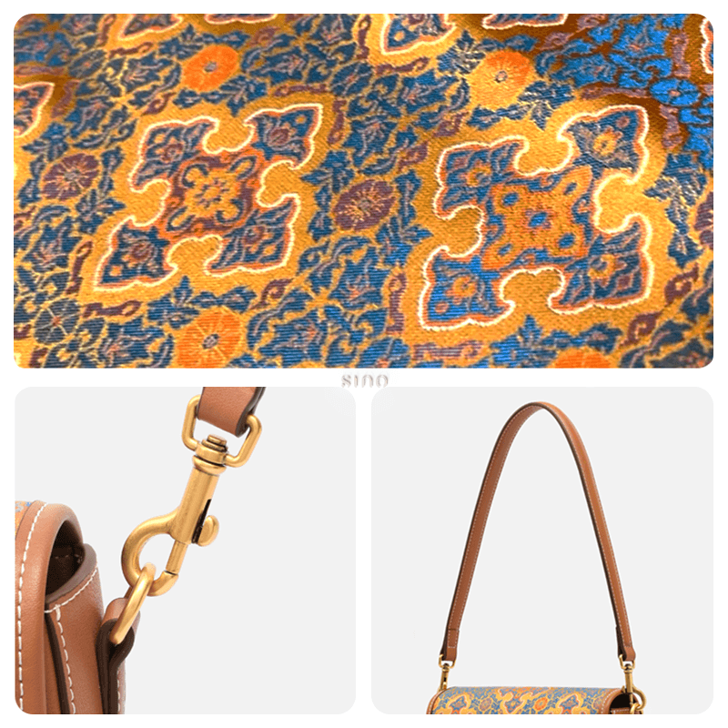 Song Brocade Silk Messenger Bag – Ruyi Leather Crossbody - SinoCultural -- FJ220678-1