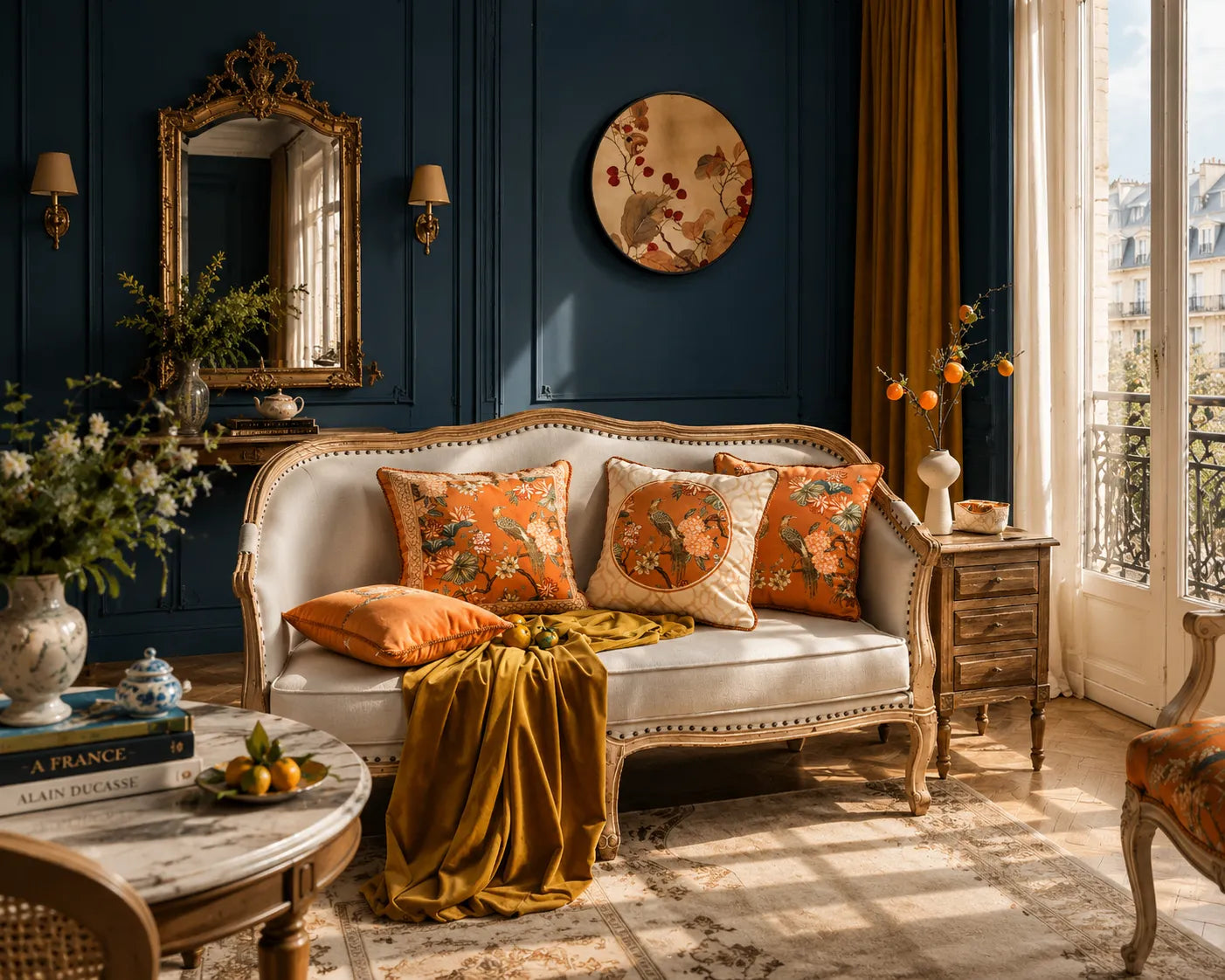 Autumn_Chinoiserie_living_room_with_orange_throwpillow.-sinocultural-m