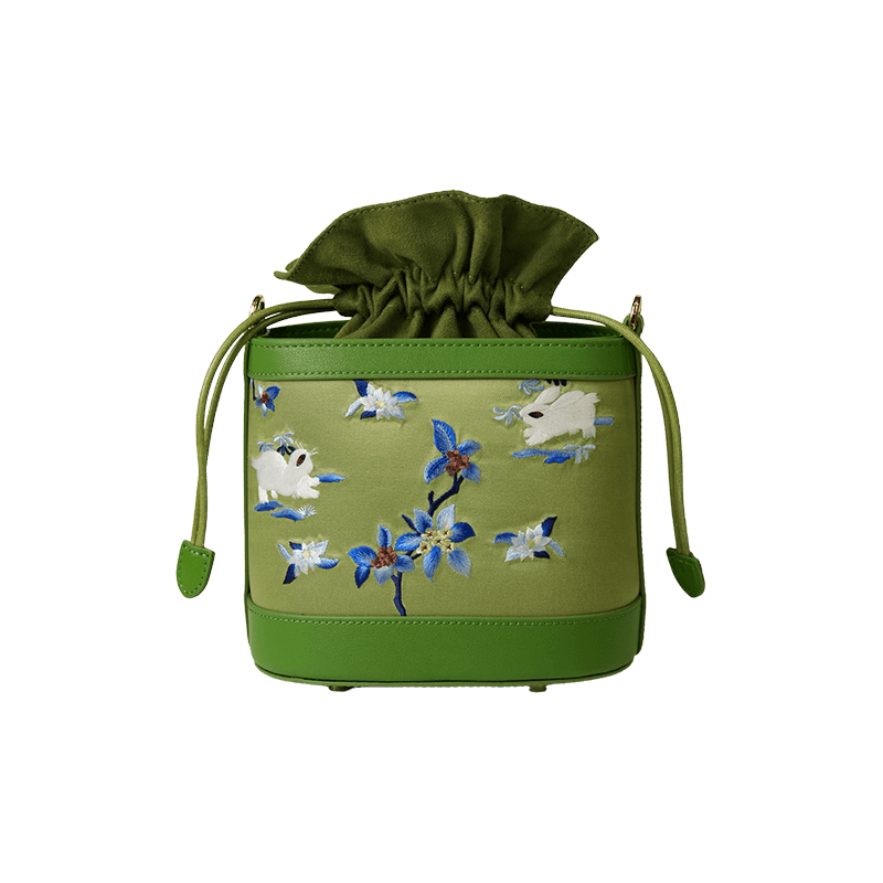 Handcrafted Embroidered Silk Osmanthus Green Bucket Bag - SinoCultural -- BXL06WCS208A01