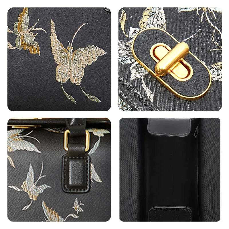Brocade Boston Black Bag Butterfly Designer Women Handbag - SinoCultural -- JD170615-1