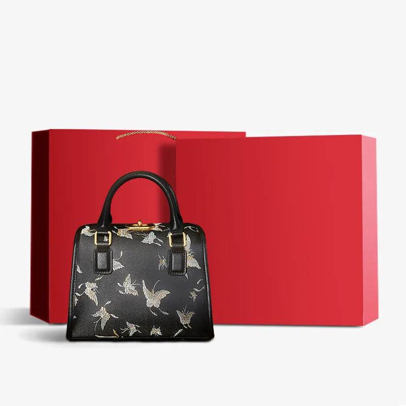 Brocade Boston Black Bag Butterfly Designer Women Handbag - SinoCultural -- JD170615-1