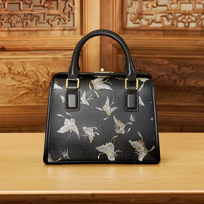 Brocade Boston Black Bag Butterfly Designer Women Handbag - SinoCultural -- JD170615-1
