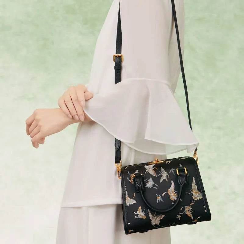 Brocade Boston Black Bag Butterfly Designer Women Handbag - SinoCultural -- JD170615-1