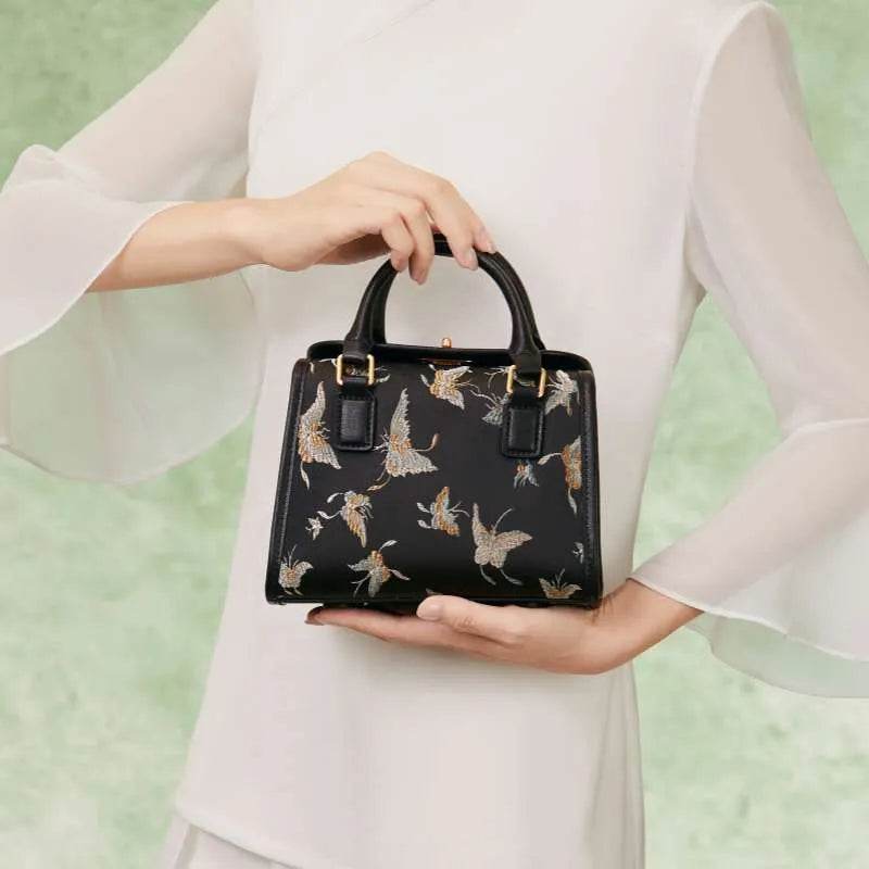 Brocade Boston Black Bag Butterfly Designer Women Handbag - SinoCultural -- JD170615-1