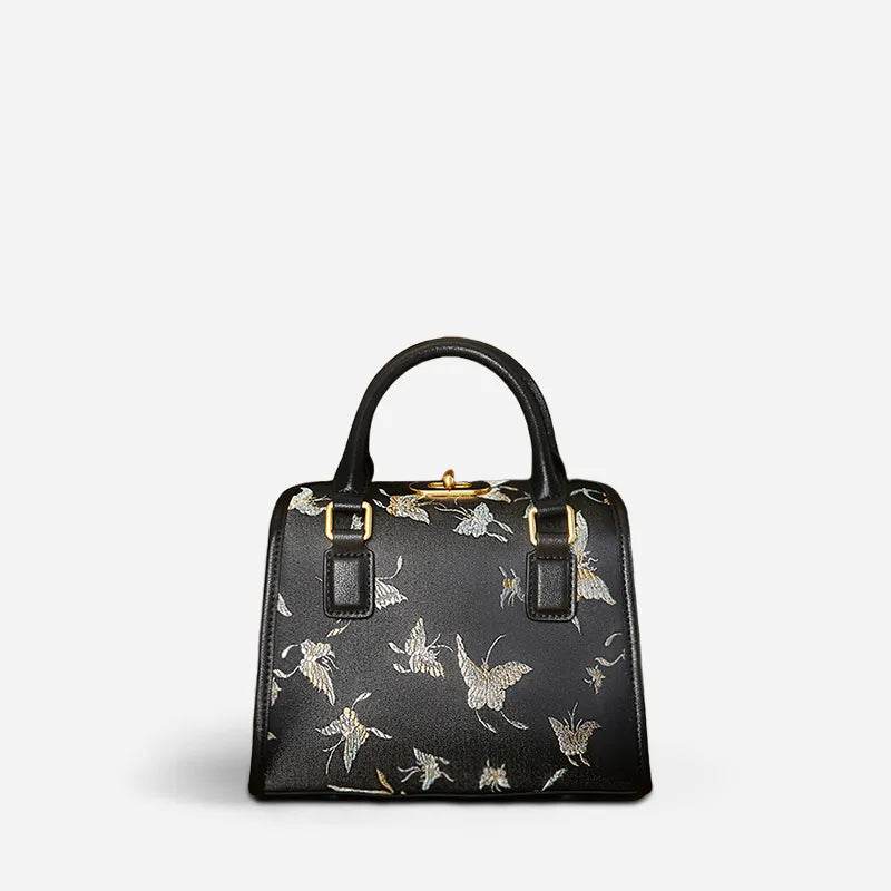 Brocade Boston Black Bag Butterfly Designer Women Handbag - SinoCultural -- JD170615-1
