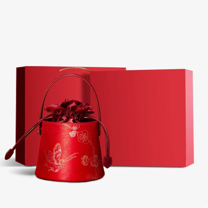 Brocade Black Bucket Bag Designer Butterfly Handbag - SinoCultural -- JD170618-1