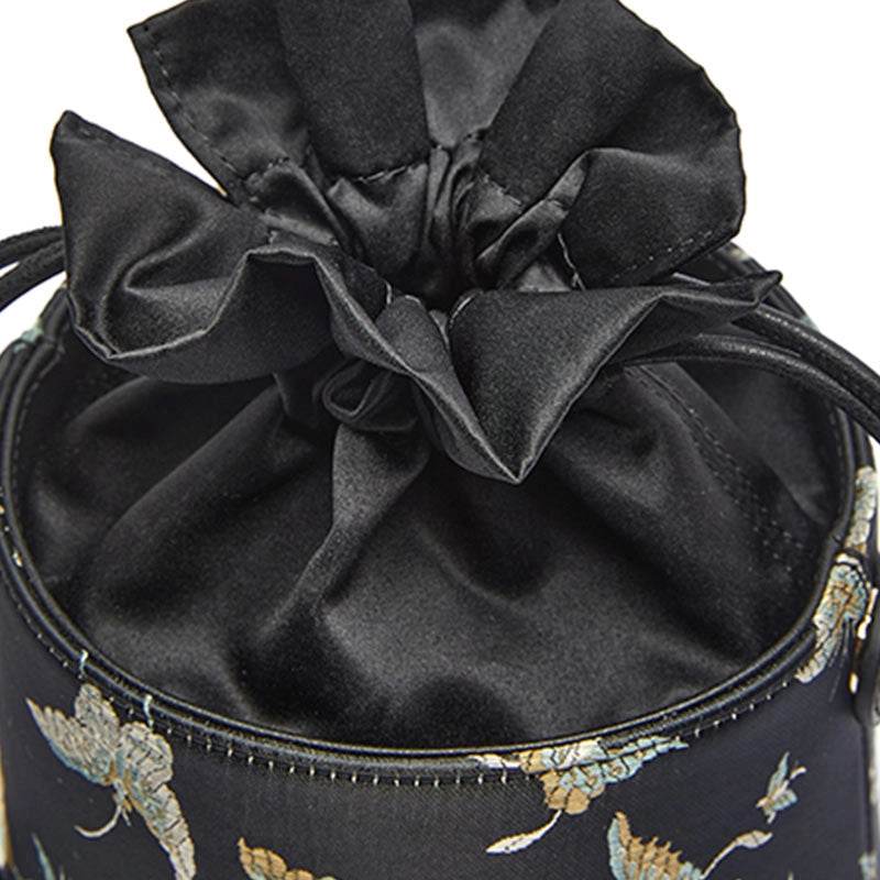 Brocade Black Bucket Bag Designer Butterfly Handbag - SinoCultural -- JD170618-1