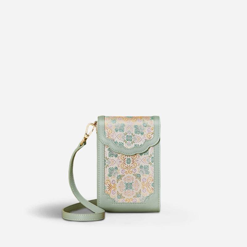 Brocade Jacquard Leather Bag Intricate Phone Chinese Wallet - SinoCultural -- JD240043-1 -