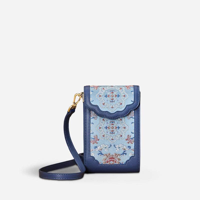 Brocade Jacquard Leather Bag Intricate Phone Chinese Wallet - SinoCultural -- JD240043-1 -