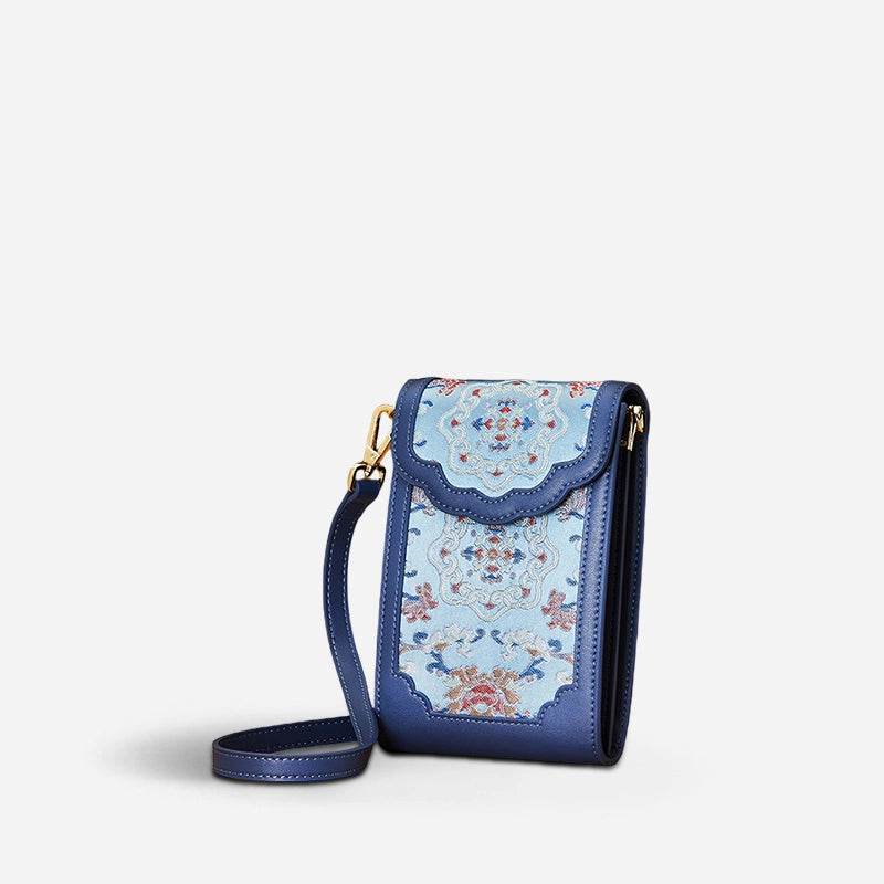 Brocade Jacquard Leather Bag Intricate Phone Chinese Wallet - SinoCultural -- JD240043-1 -