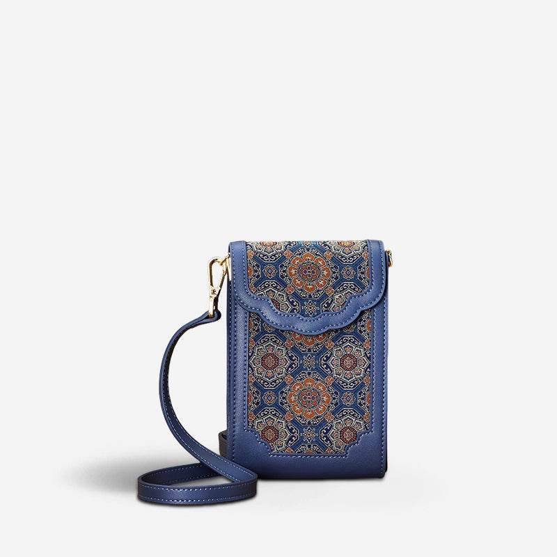 Brocade Jacquard Leather Bag Intricate Phone Chinese Wallet - SinoCultural -- JD240043-1 -