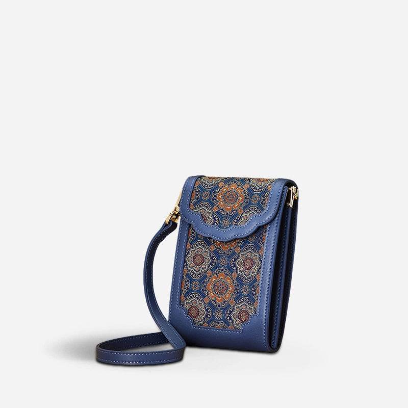 Brocade Jacquard Leather Bag Intricate Phone Chinese Wallet - SinoCultural -- JD240043-1 -