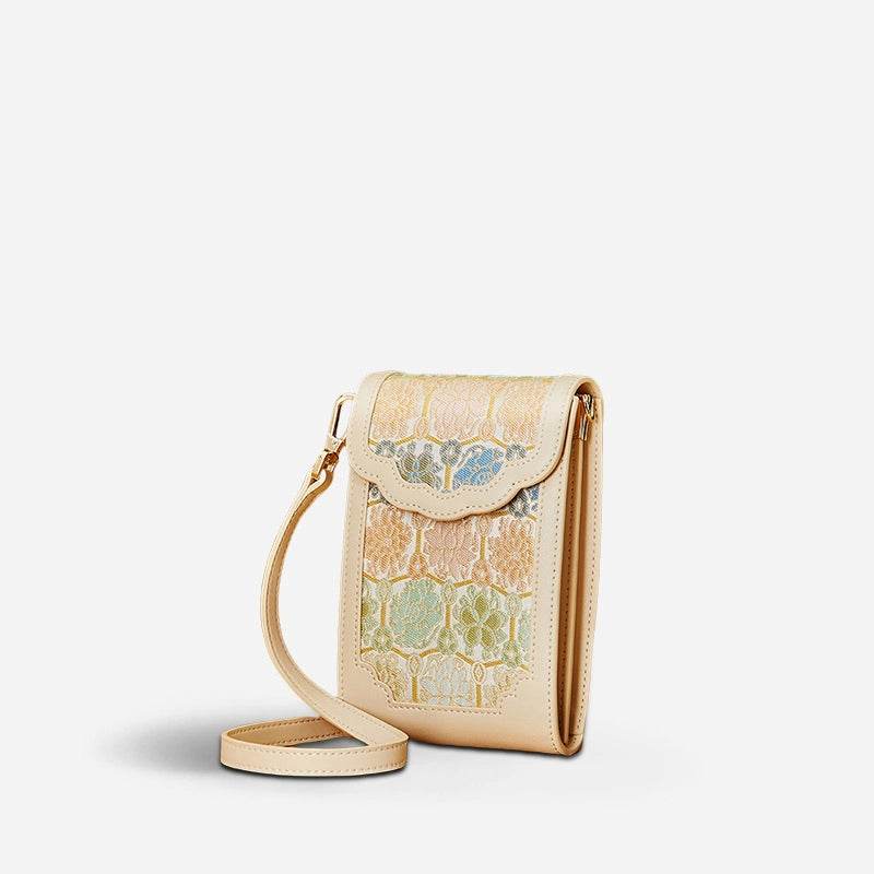 Brocade Jacquard Leather Bag Intricate Phone Chinese Wallet - SinoCultural -- JD240043-1 -