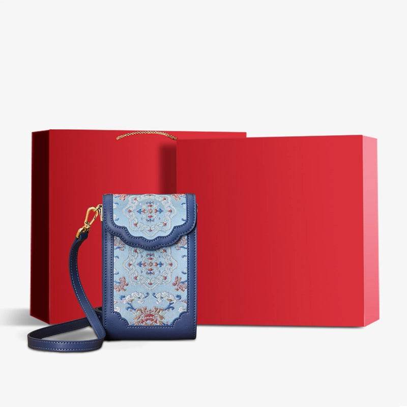 Brocade Jacquard Leather Bag Intricate Phone Chinese Wallet - SinoCultural -- JD240043-1 -