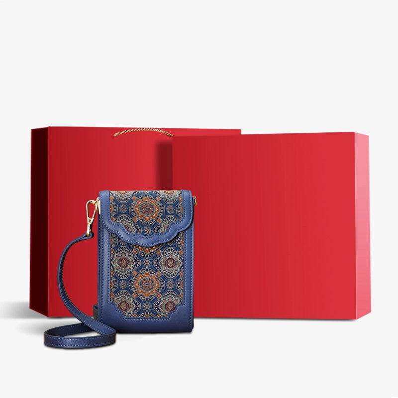 Brocade Jacquard Leather Bag Intricate Phone Chinese Wallet - SinoCultural -- JD240043-1 -