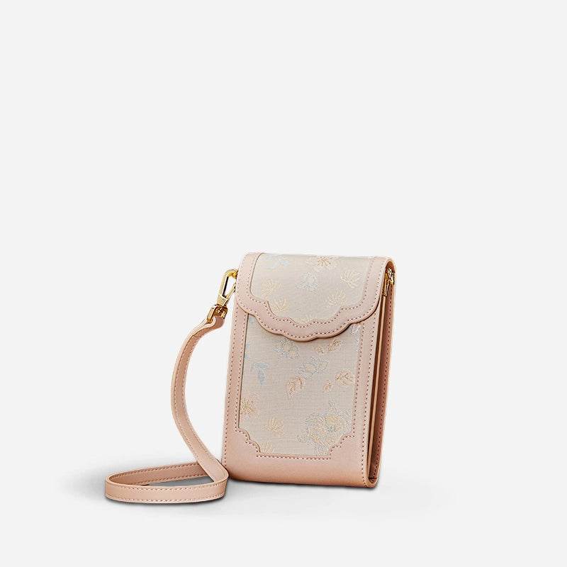 Brocade Jacquard Leather Bag Intricate Phone Chinese Wallet - SinoCultural -- JD240043-1 -