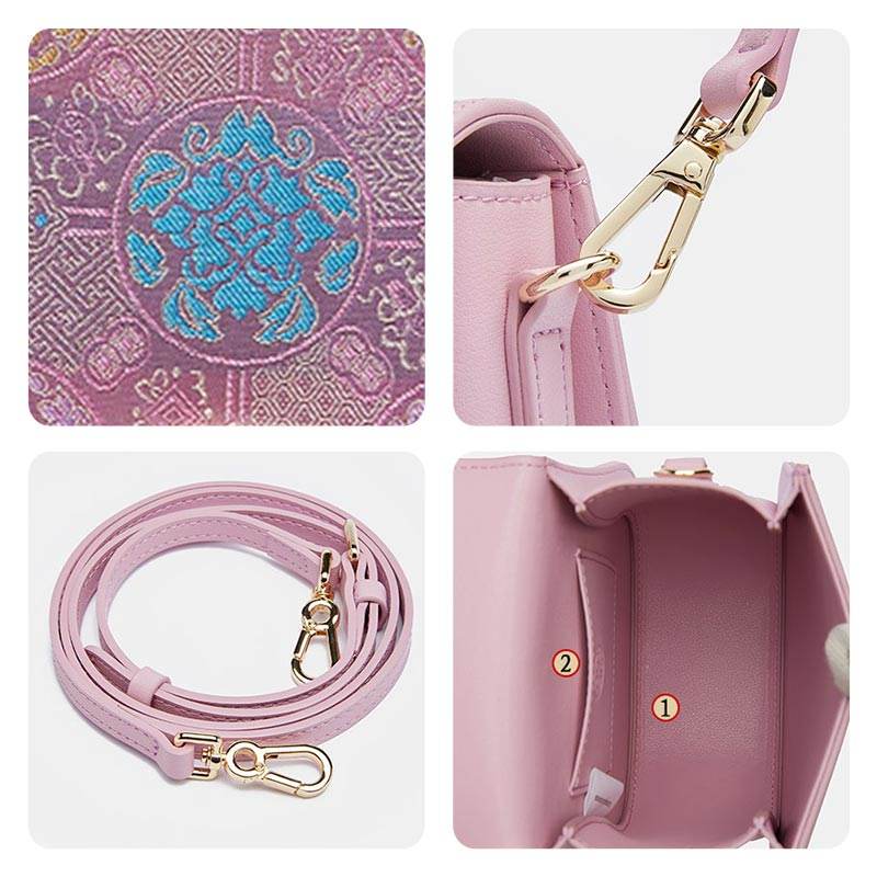 Brocade Jacquard Purple Floral Designer Saddle Bag - SinoCultural -- P1206260402LP-2 -