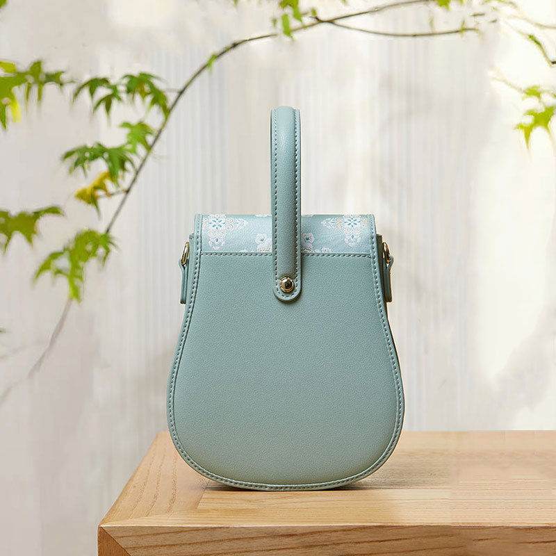 Brocade Jacquard Green Floral Designer Saddle Bag - SinoCultural