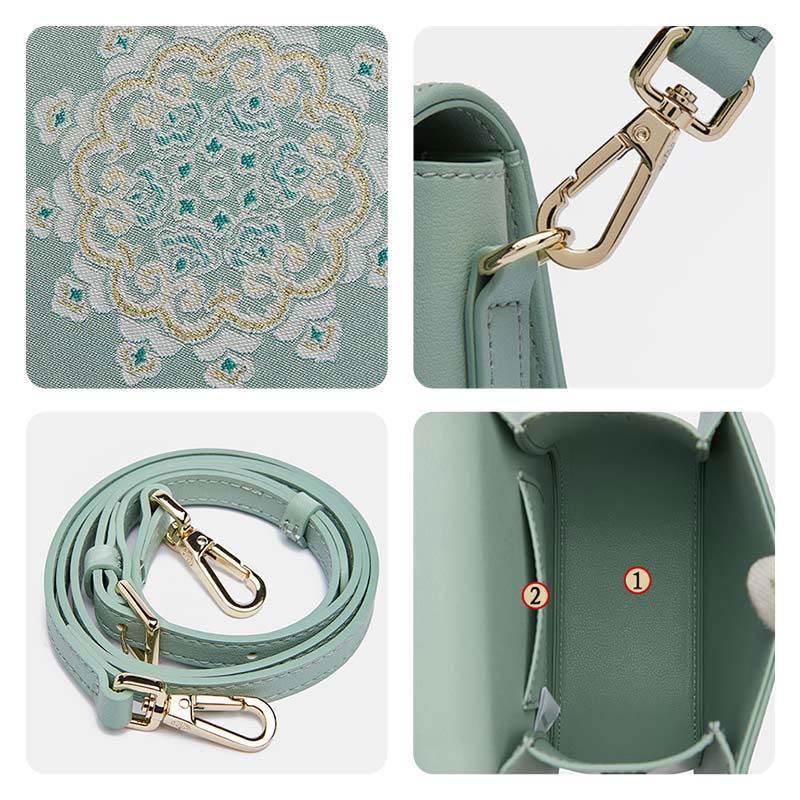 Brocade Jacquard Green Floral Designer Saddle Bag - SinoCultural