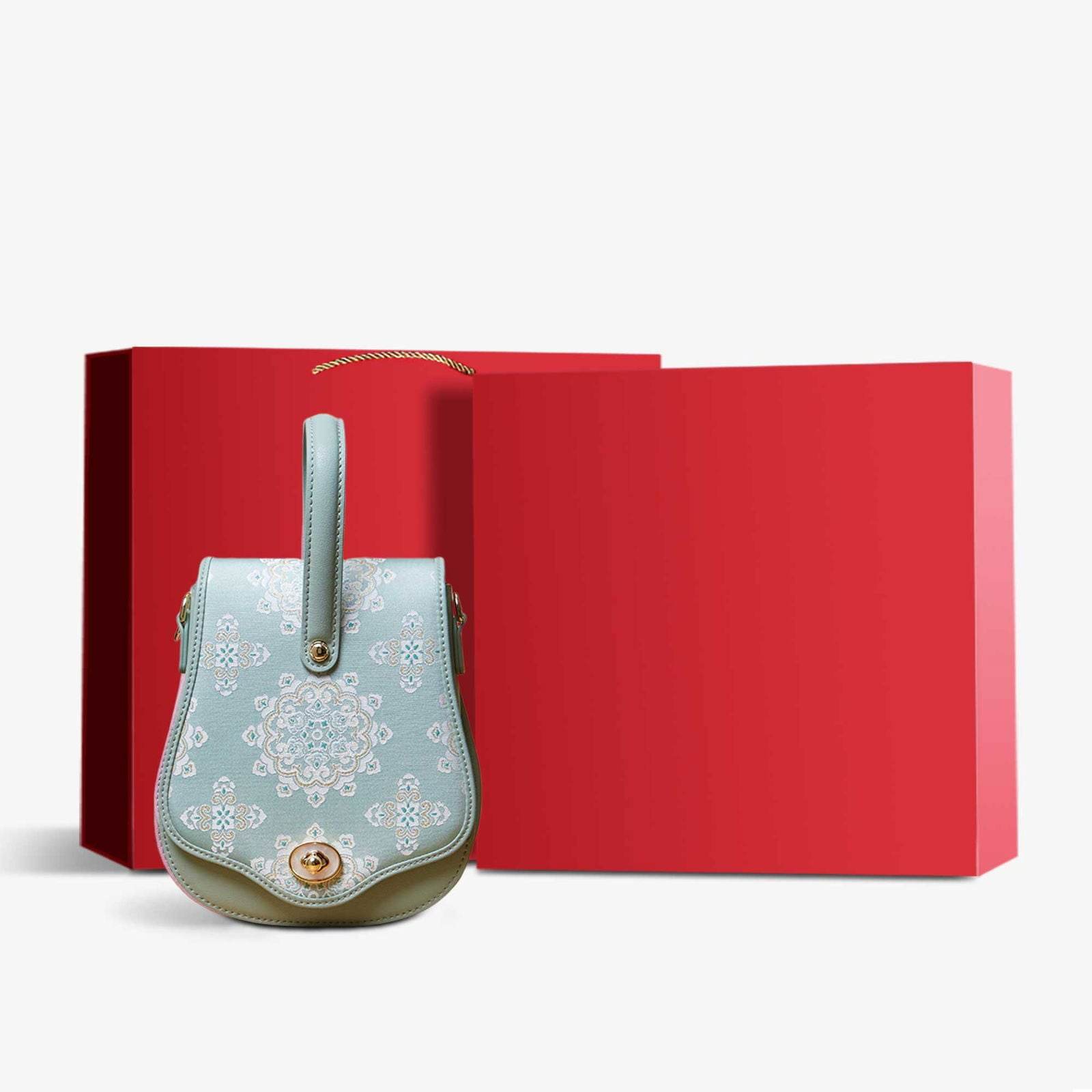 Brocade Jacquard Green Floral Designer Saddle Bag - SinoCultural