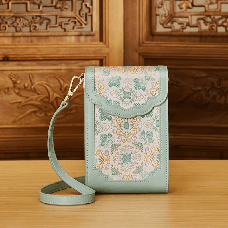 Brocade Jacquard Leather Bag Intricate Phone Chinese Wallet - SinoCultural -- JD240043-1 -