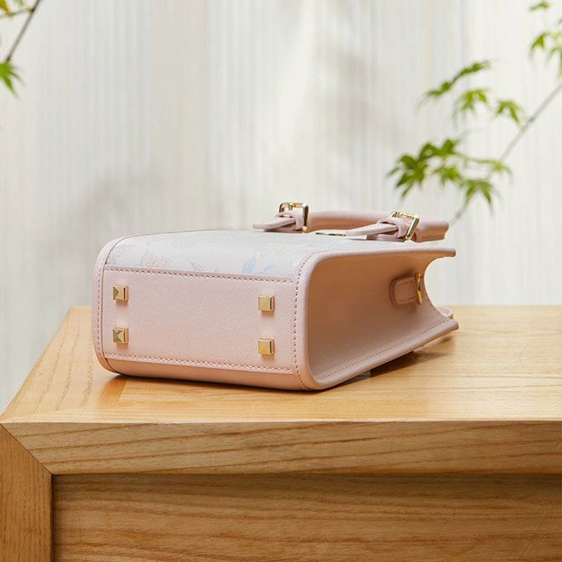 Brocade Jacquard Mulberry Silk Pink Women Floral Handbag - SinoCultural -- P12063904 -
