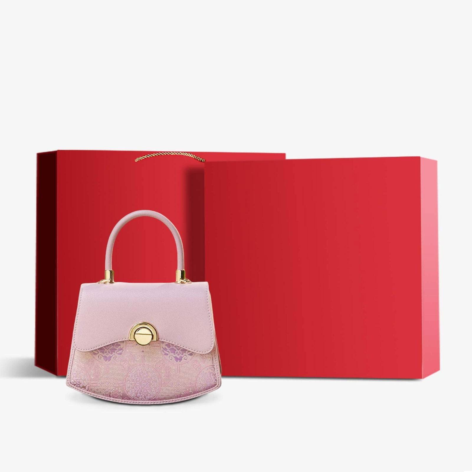Brocade Mulberry Silk Bag Powder Pink Floral Designer Handbag - SinoCultural -- P12049004P-2 -