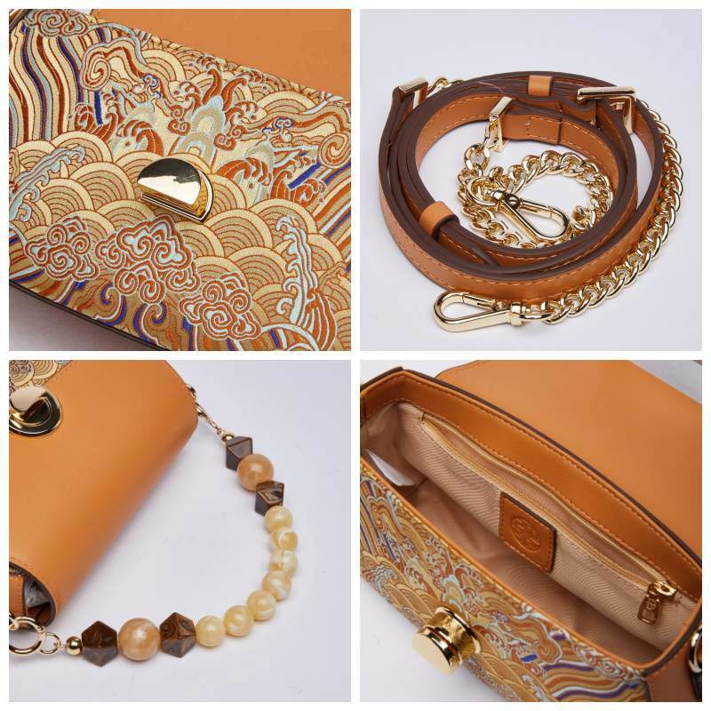 Brocade Mulberry Silk Brown Chain Mini Women Clutch Handbag - SinoCultural -- P22028104BN-1 -