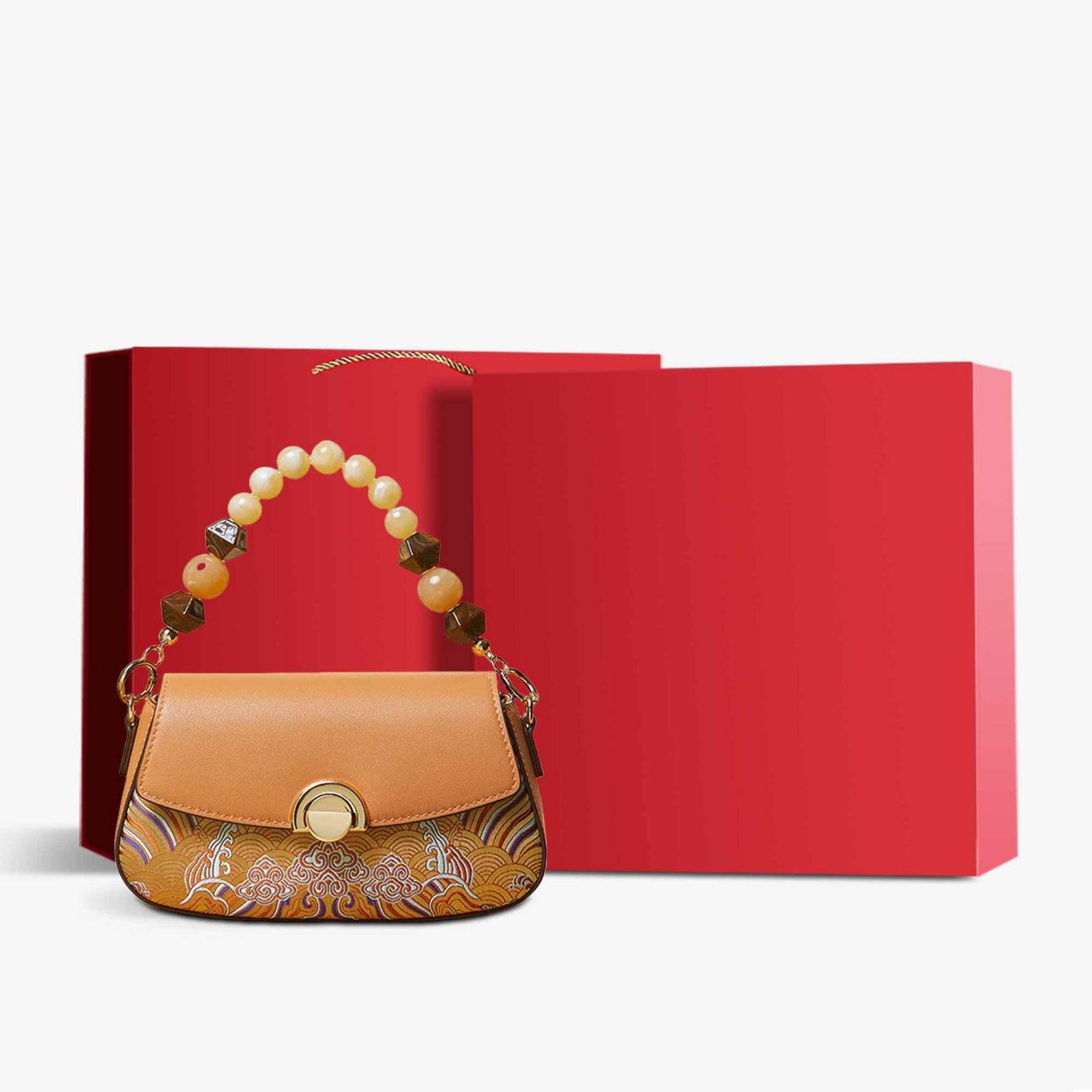 Brocade Mulberry Silk Brown Chain Mini Women Clutch Handbag - SinoCultural -- P22028104BN-1 -