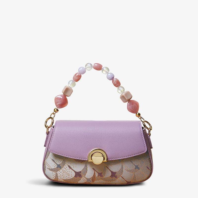 Brocade Jacquard Mulberry Silk Purple Chain Handbag - SinoCultural -- P22028102