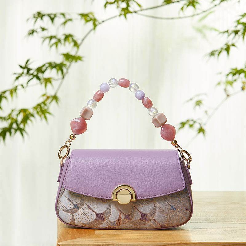 Brocade Jacquard Mulberry Silk Purple Chain Handbag - SinoCultural -- P22028102
