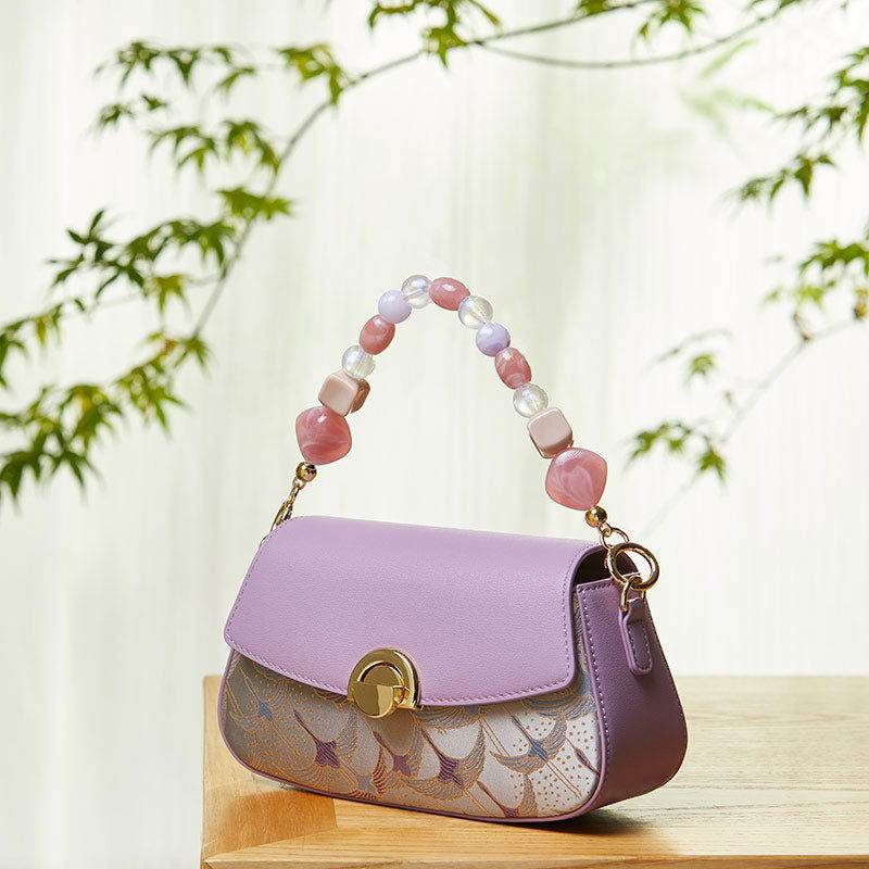 Brocade Jacquard Mulberry Silk Purple Chain Handbag - SinoCultural -- P22028102