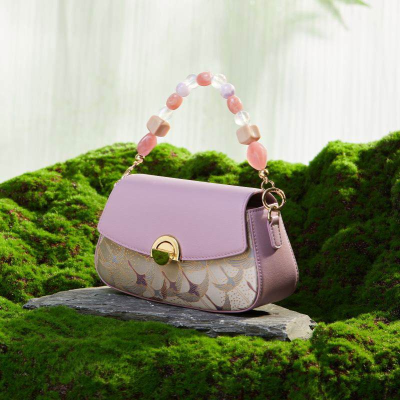 Brocade Jacquard Mulberry Silk Purple Chain Handbag - SinoCultural -- P22028102