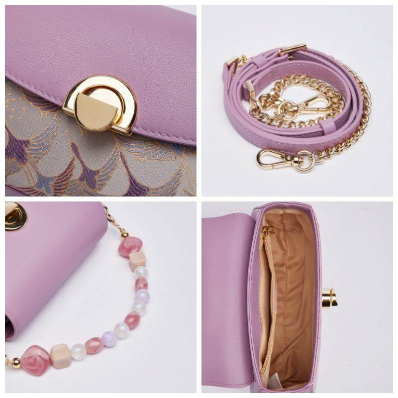 Brocade Jacquard Mulberry Silk Purple Chain Handbag - SinoCultural -- P22028102