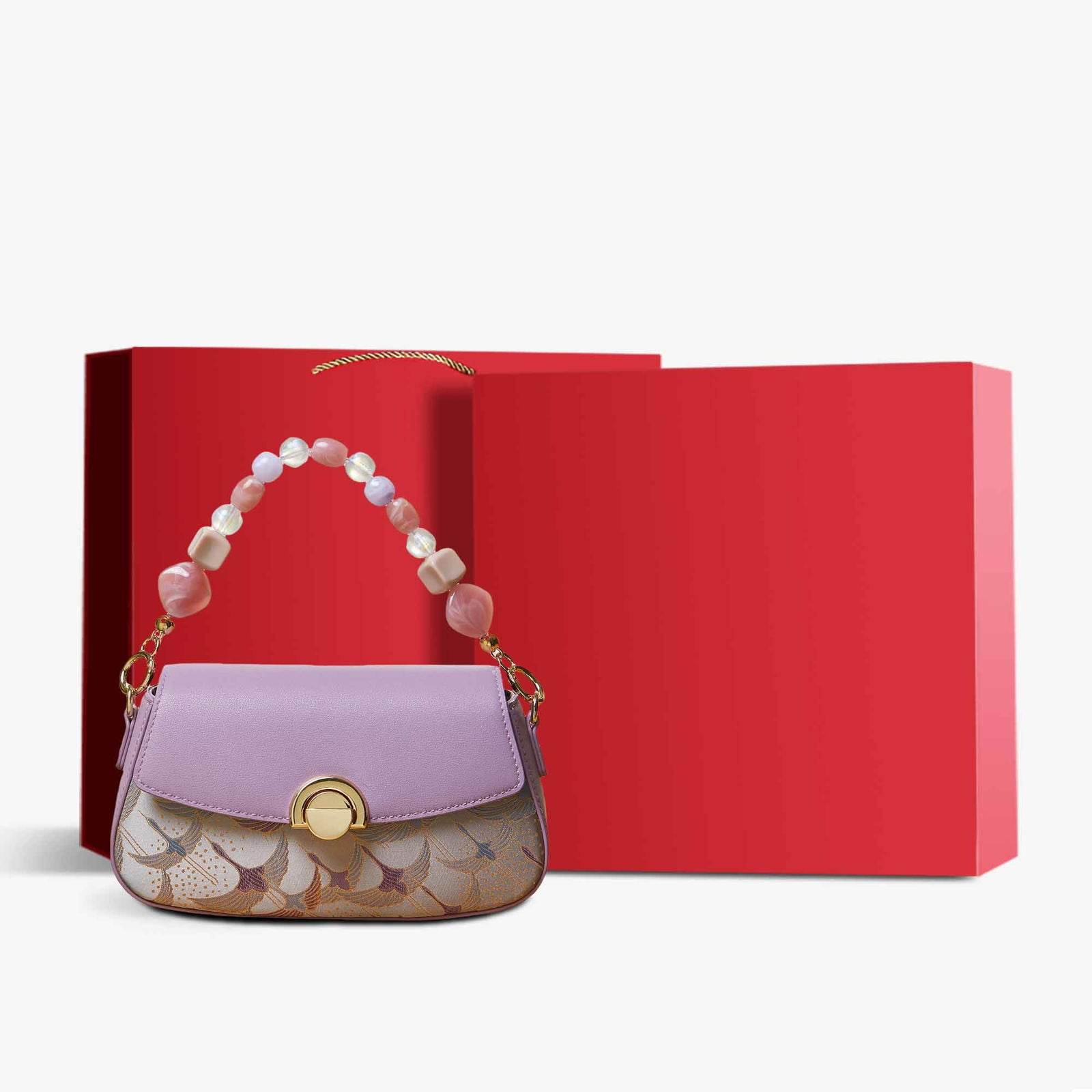 Brocade Jacquard Mulberry Silk Purple Chain Handbag - SinoCultural -- P22028102