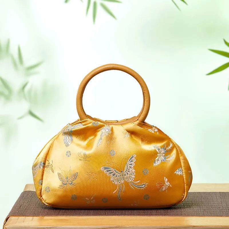 Brocade Chinese Style Bag Butterfly Women Luxury Yellow Handbag - SinoCultural -- P27061604-1 -