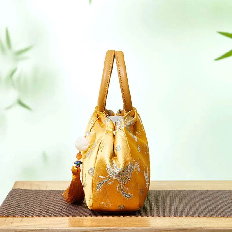 Brocade Chinese Style Bag Butterfly Women Luxury Yellow Handbag - SinoCultural -- P27061604-1 -