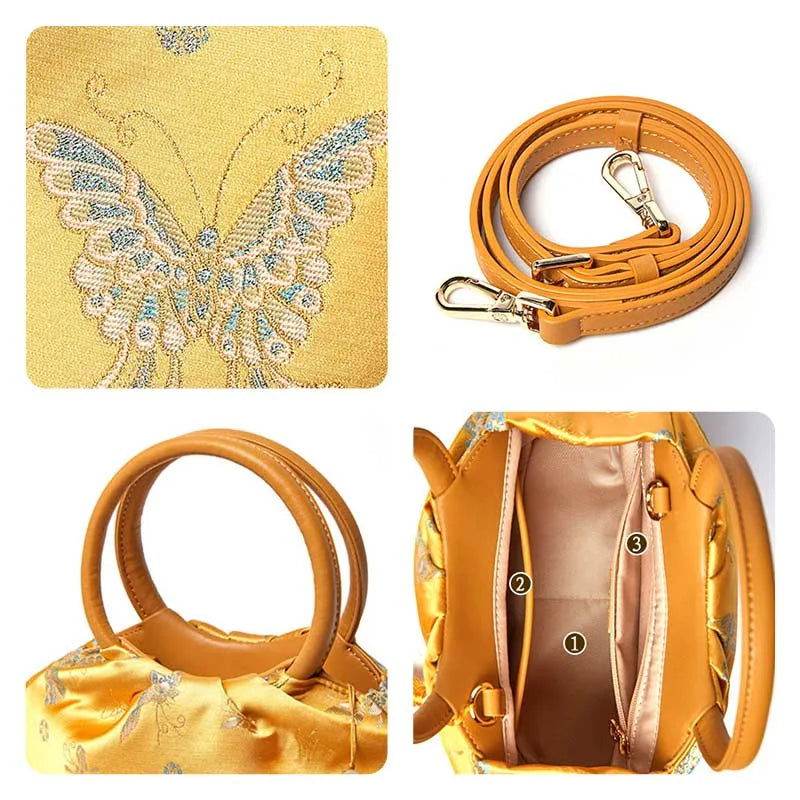 Brocade Chinese Style Bag Butterfly Women Luxury Yellow Handbag - SinoCultural -- P27061604-1 -