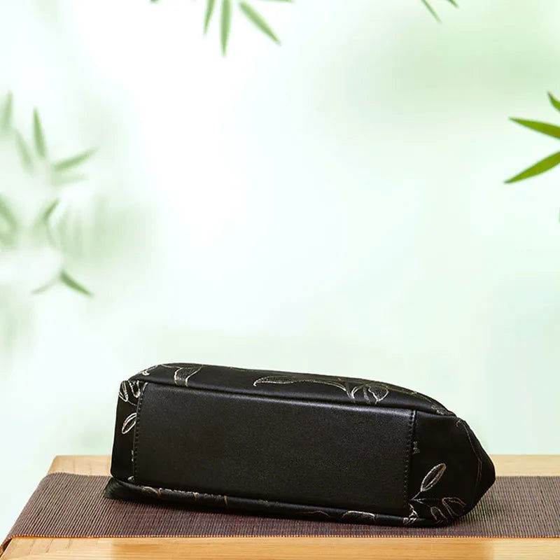 Brocade Chinese Style Bag Black Floral Handbag - SinoCultural