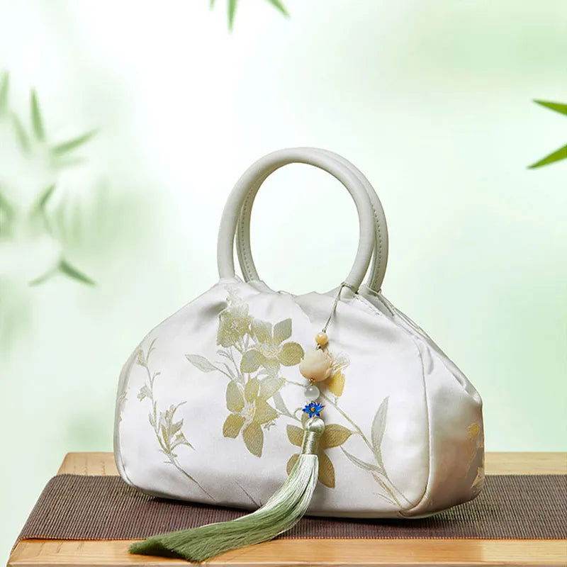 Brocade Chinese Style Bag Floral Green Handbag - SinoCultural -- P27061604-4 -