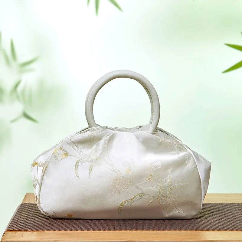 Brocade Chinese Style Bag Floral Green Handbag - SinoCultural -- P27061604-4 -