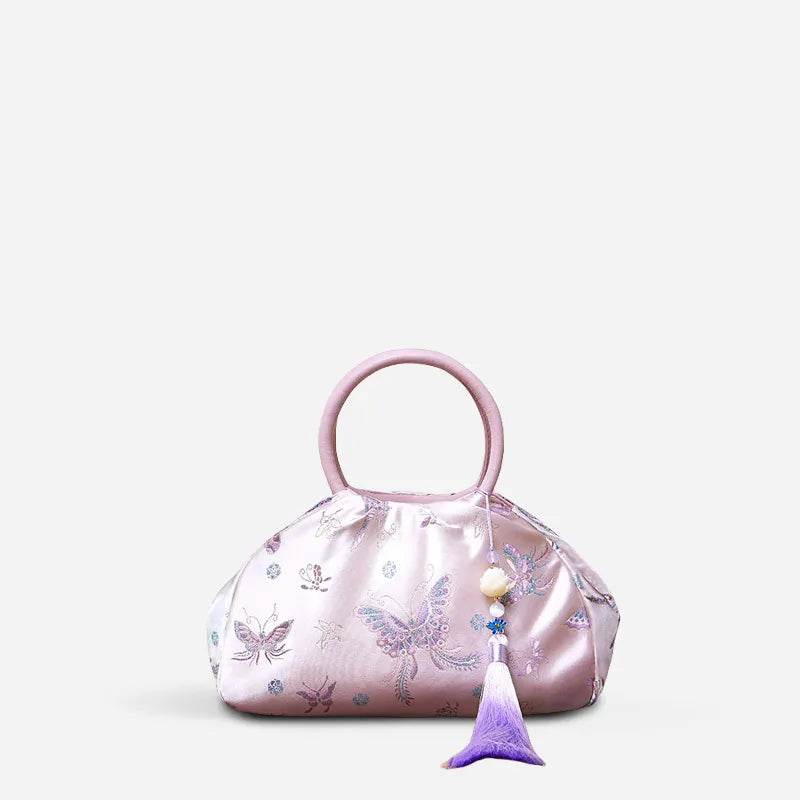 Brocade New Chinese Style Bag Pink Butterfly Handbag - SinoCultural -- P27061604-5