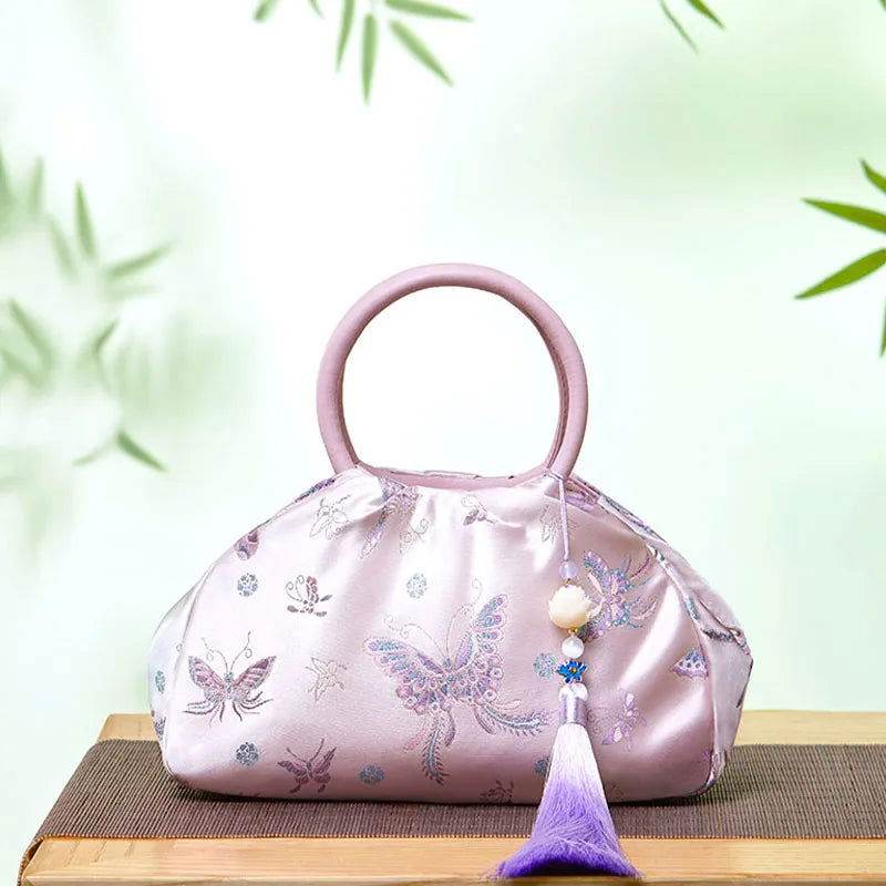 Brocade New Chinese Style Bag Pink Butterfly Handbag - SinoCultural -- P27061604-5