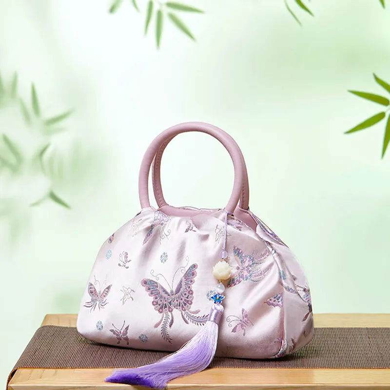 Brocade New Chinese Style Bag Pink Butterfly Handbag - SinoCultural -- P27061604-5