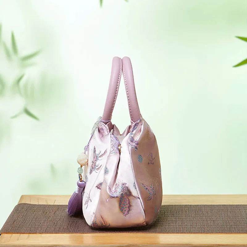 Brocade New Chinese Style Bag Pink Butterfly Handbag - SinoCultural -- P27061604-5