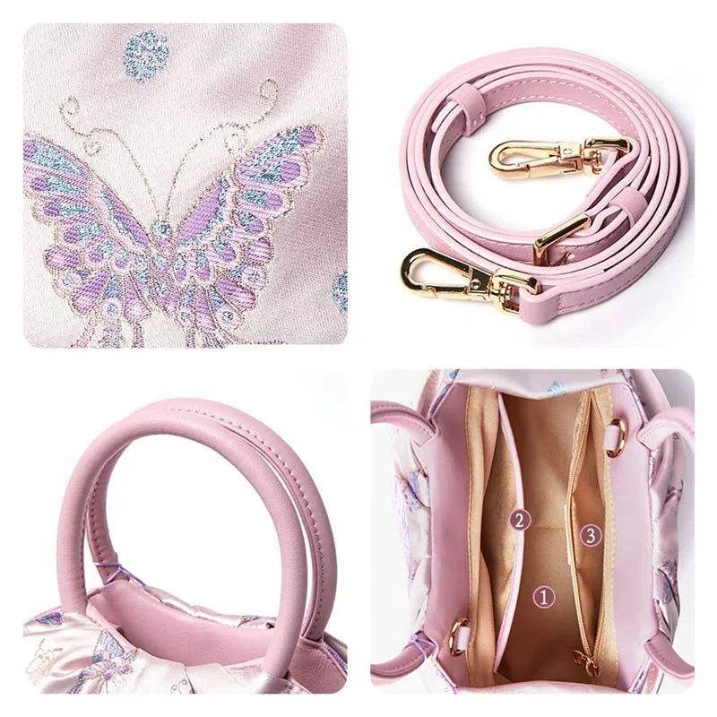 Brocade New Chinese Style Bag Pink Butterfly Handbag - SinoCultural -- P27061604-5