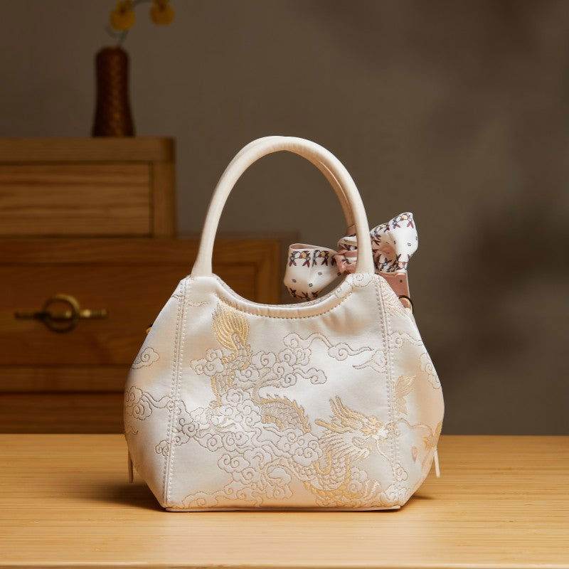 Brocade Silk Cute Pink Floral Bucket Bag Designer Handbag - SinoCultural -- P17020204